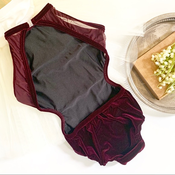 Burgundy Velvet Backless Leotard - Picture 6 of 8